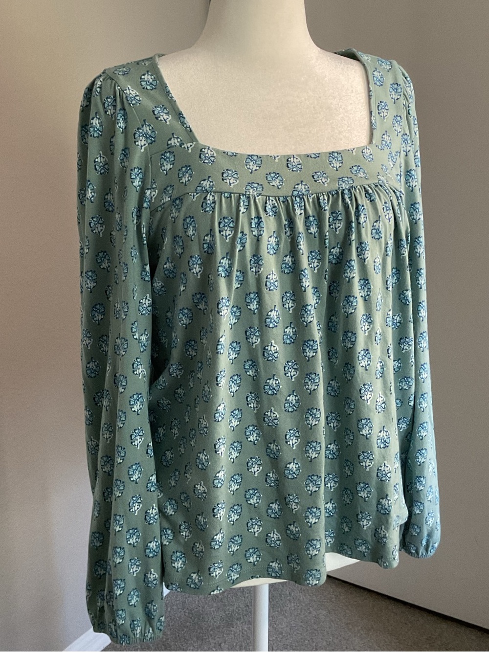 Lucky Brand Sage Green Floral Square-Neck Tunic